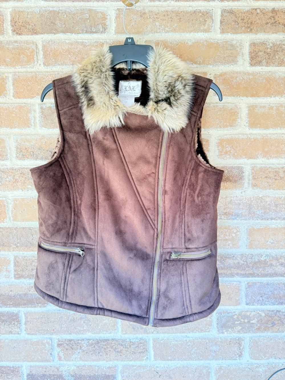 Live a Little Brown Suede Vest with Faux Fur Trim - Picture 3 of 4
